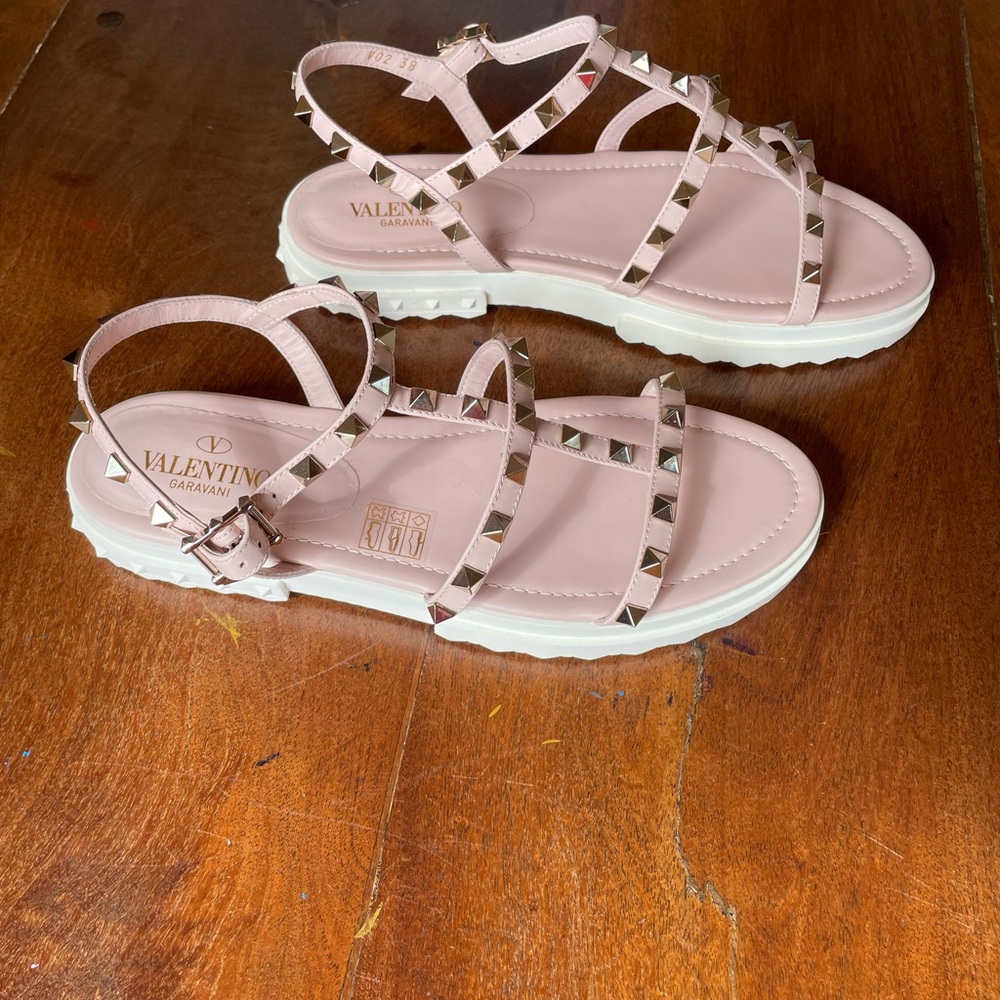 Valentino Garavani Pink and White Studded Gladiator Sandals